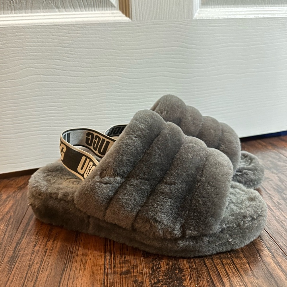 UGG Charcoal Fluffy Slide Slippers